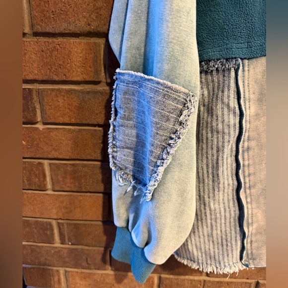 Oli & Hali Patchwork Hoodie in Blue and Gray denim stars small s oversized - Picture 6 of 7